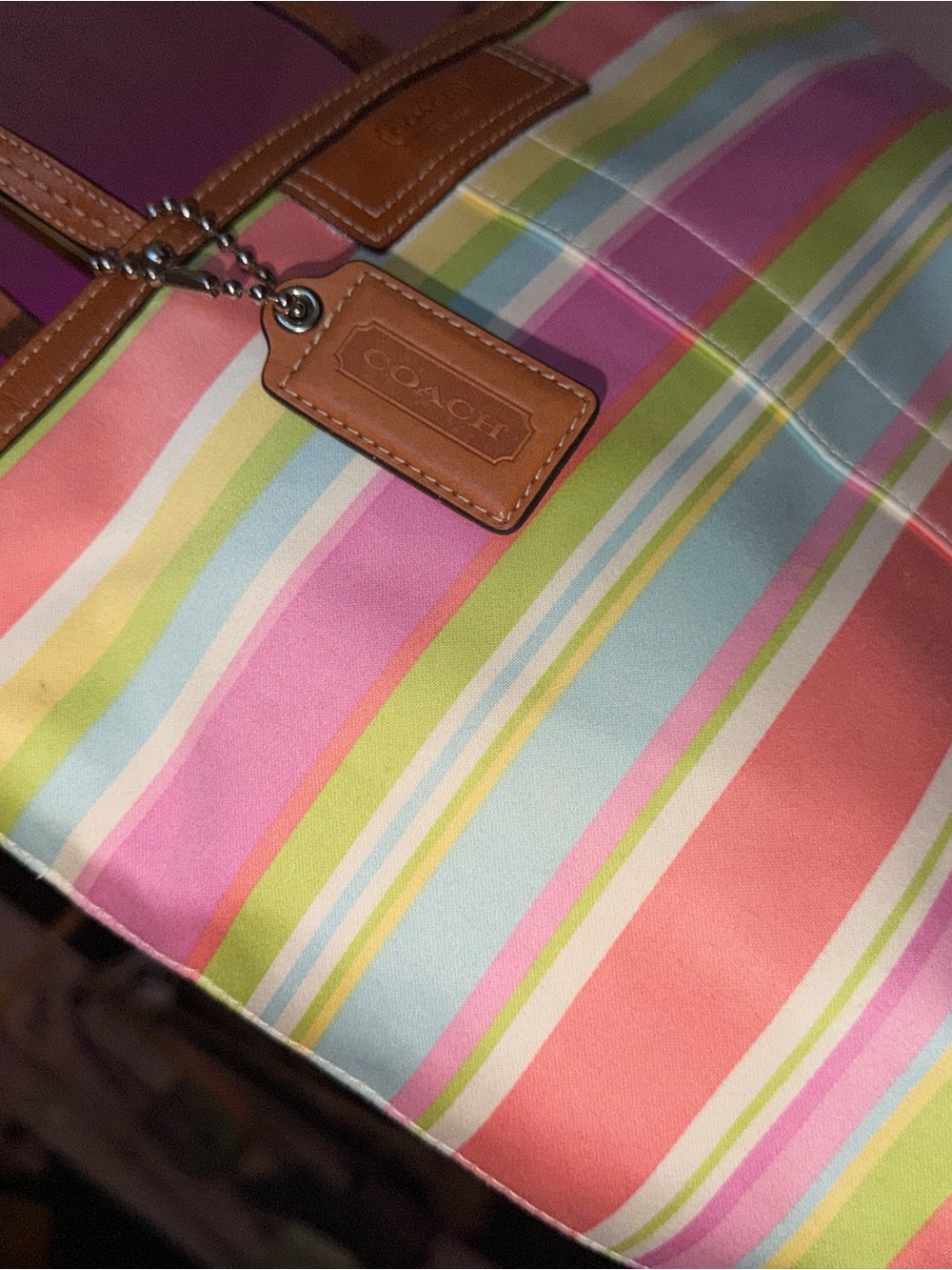 π Authentic Coach Pastel Rainbow Stripe Tote multicolored handbag π - Picture 10 of 14